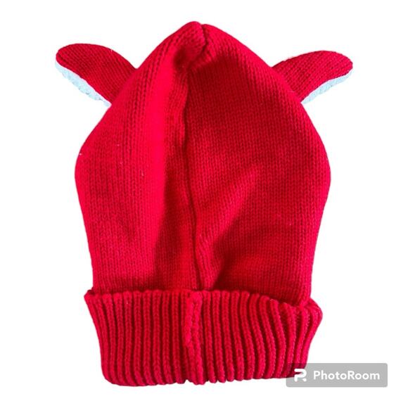 Red Lamb Knitted Winter Hat Hood Scarf Face Guard Toddler - Picture 5 of 7